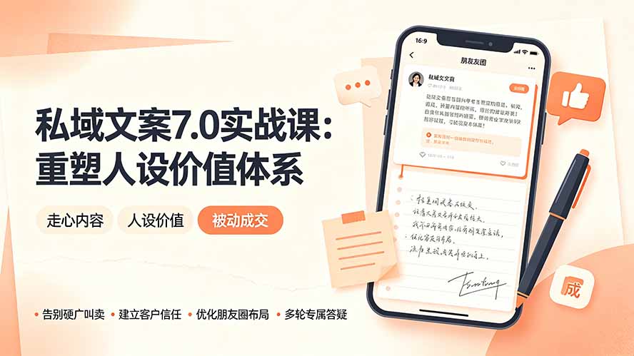私域文案实战课7.0:重塑人设价值体系|-告别硬广推销×走心内容×自我价值塑造,实现被动成交-云途创业网