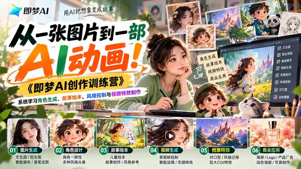 【无水印】从一张图片到一部AI动画!《即梦AI创作训练营》系统学习角色生成、故事绘本、风格控制与视频特效制作 【无水印】从一张图片到一部AI动画!《即梦AI创作训练营》系统学习角色生成、故事绘本、风格控制与视频特效制作