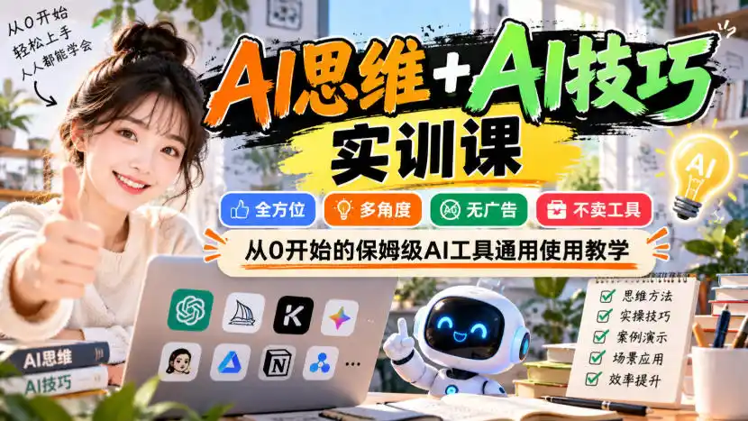 【无水印】AI思维+AI技巧实训课，全方位、多角度、无广告、不卖工具，从0开始的保姆级AI工具通用使用教学-云途创业网