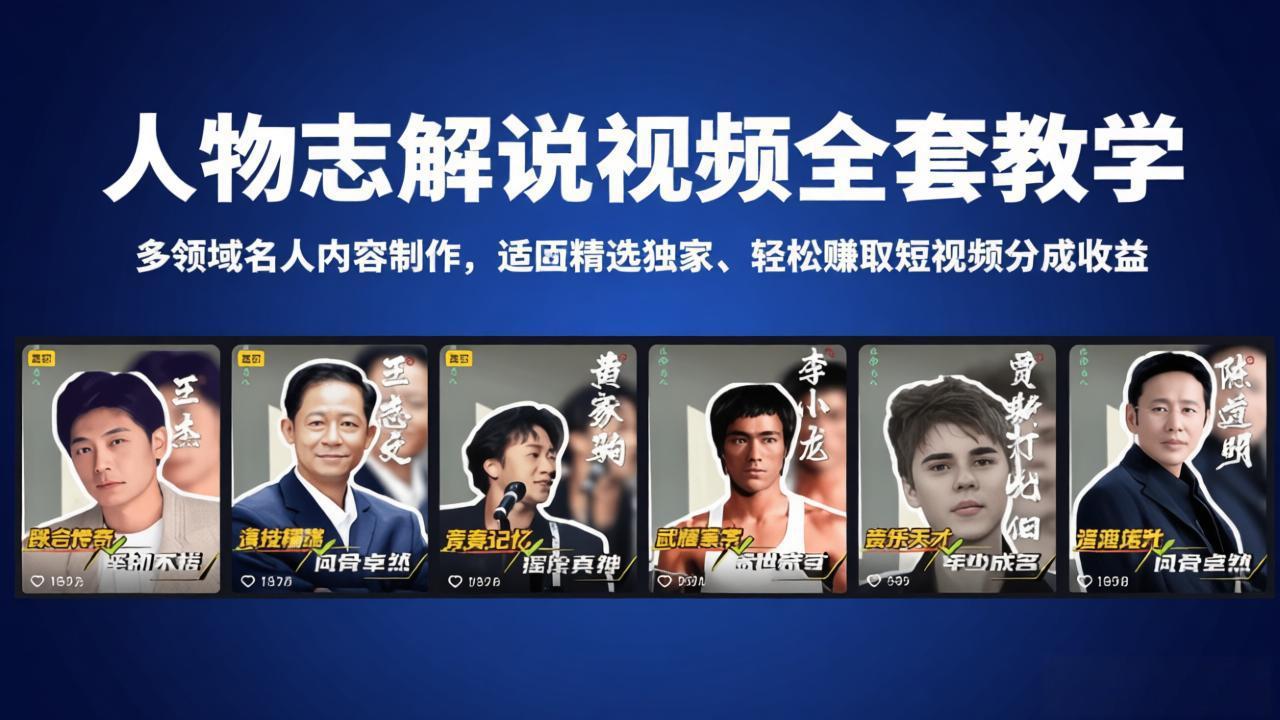 人物志解说视频全套教学，多领域名人内容制作，适配精选独家，轻松赚取短视频分成收益-云途创业网