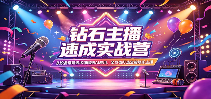 钻石主播速成实战营:从设备搭建话术演唱到AI应用,全方位打造全能娱乐主播-云途创业网