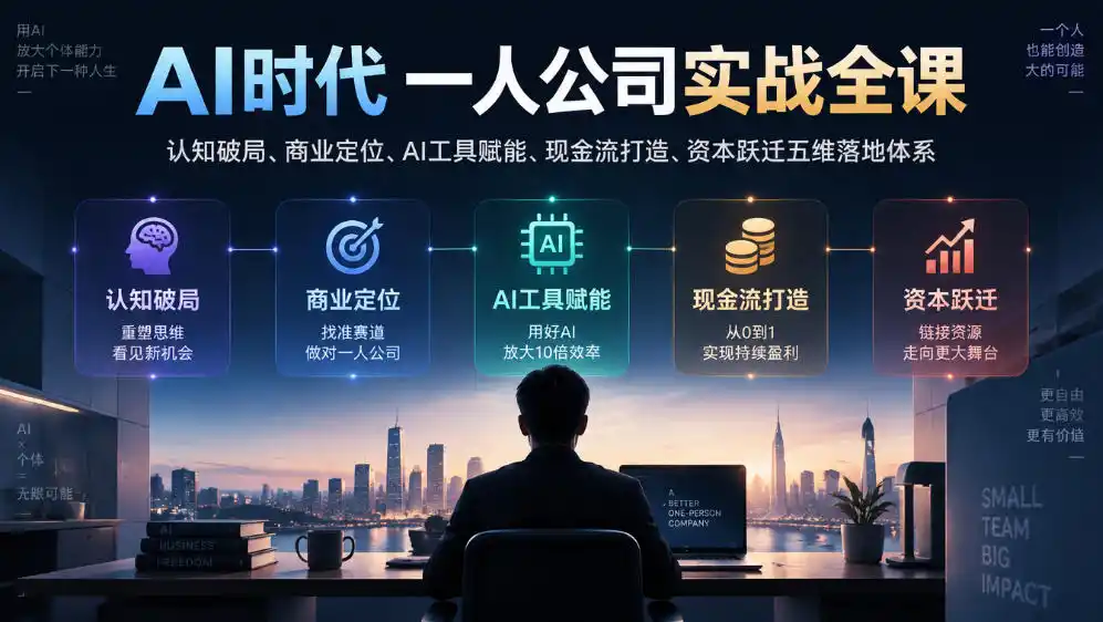 AI时代一人公司实战全课｜认知破局、商业定位、AI工具赋能、现金流打造、资本跃迁五维落地体系-云途创业网