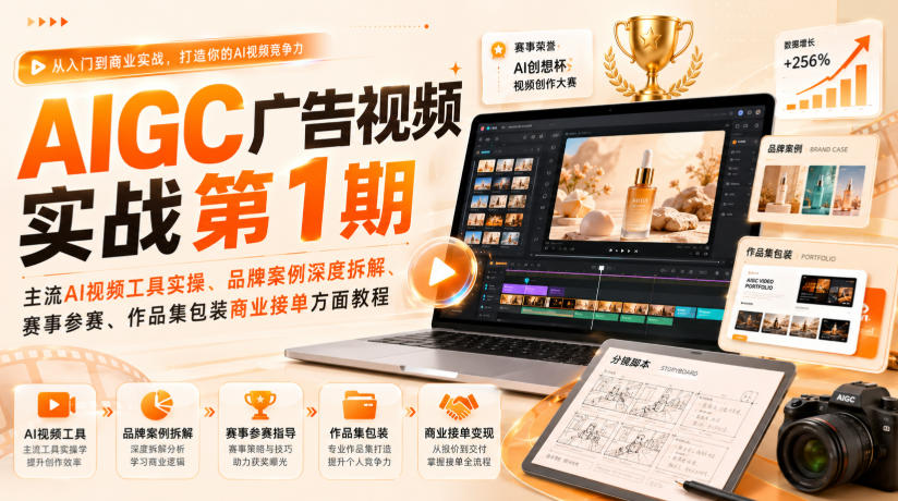 AIGC广告视频实战第1期，主流AI视频工具实操、品牌案例深度拆解、赛事参赛、作品集包装商业接单方面教程-云途创业网