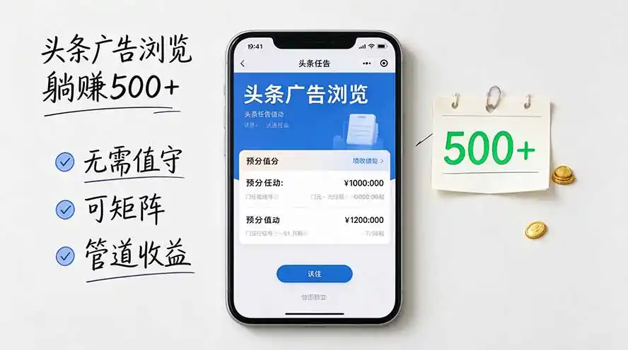 头条广告浏览躺赚500+无需值守，可矩阵并附有管道收益-云途创业网