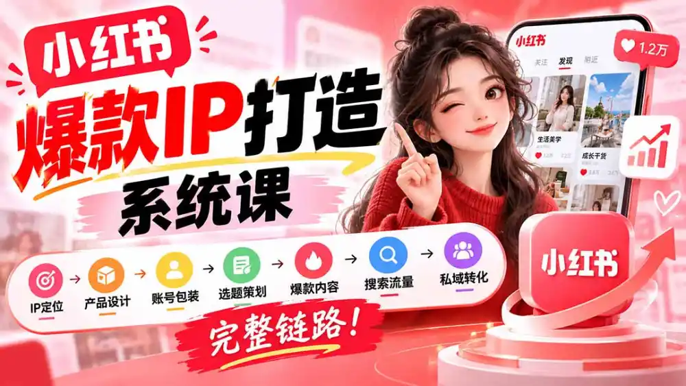 【无水印】小红书爆款IP打造课：IP定位→产品设计→账号包装→选题策划→爆款内容→搜索流量→私域转化，完整链路-云途创业网