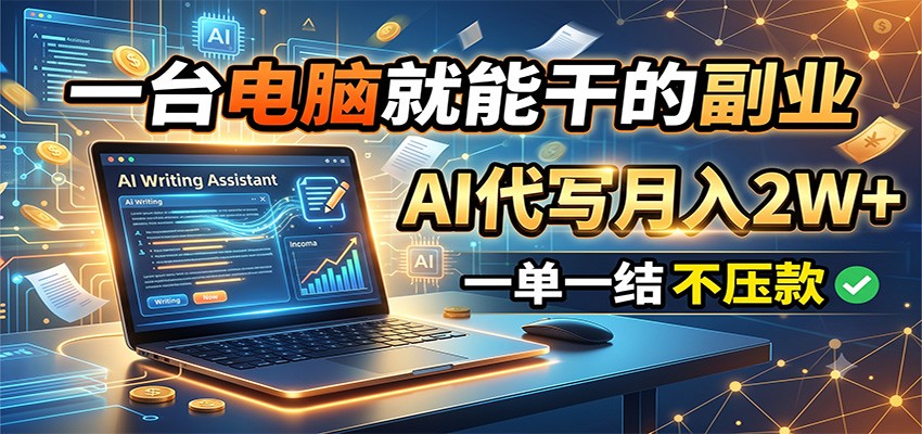 一台电脑就能干的副业，AI代写月入2W+，一单一结不压款-云途创业网