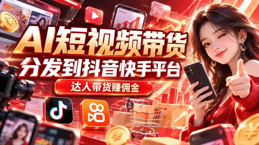 【AI短视频带货】分发到抖音快手平台，达人带货赚佣金-云途创业网