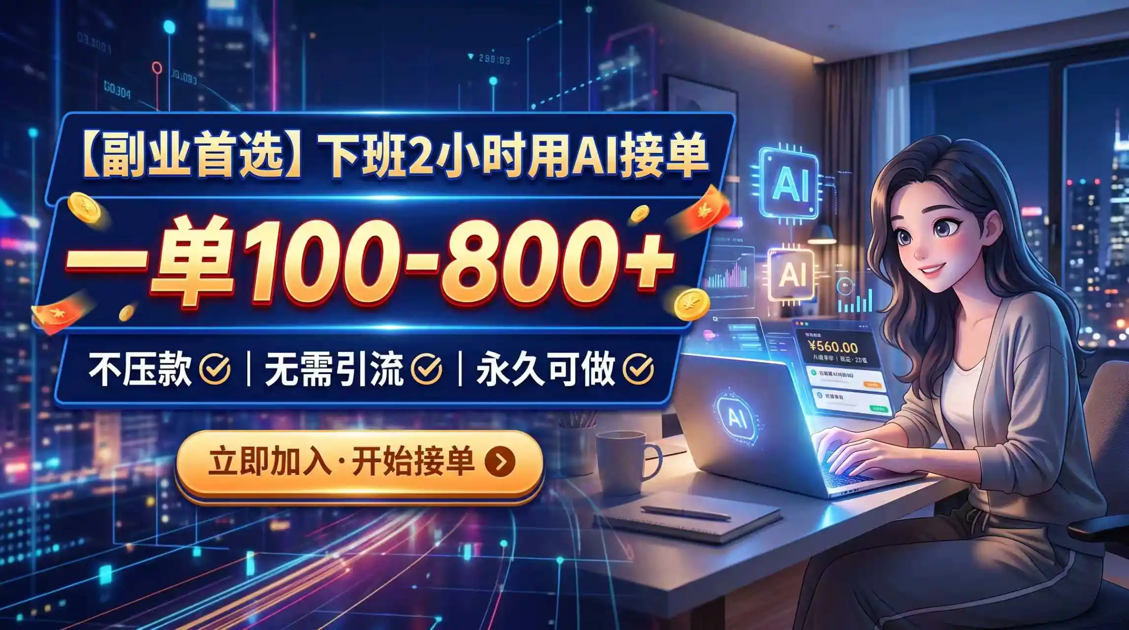 下班2小时用AI接单，一单100-800+，不压款，无需引流，永久可做-云途创业网