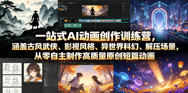 一站式AI动画创作训练营，涵盖古风武侠、影视风格、异世界科幻、解压场景，从零自主制作高质量原创短篇动画-云途创业网
