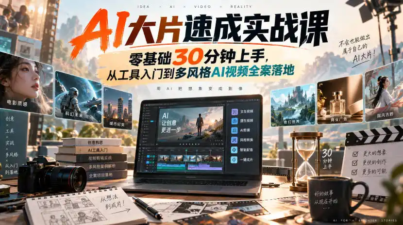 AI大片速成实战课｜零基础30分钟上手，从工具入门到多风格AI视频全案落地-云途创业网