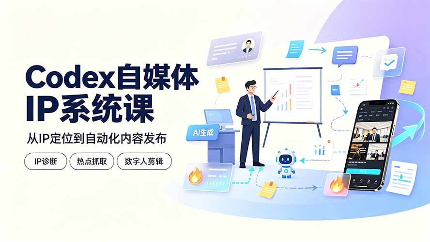 Codex自媒体IP系统课:IP诊断/热点抓取/IP蒸馏 Skill,爆款复刻数字人多平台自动发布教程-云途创业网