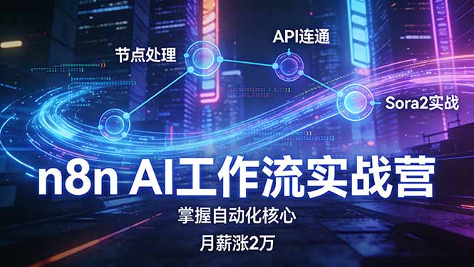 n8n AI工作流实战营,节点处理+API连通+Sora2实战,掌握自动化核心月薪涨2万-云途创业网