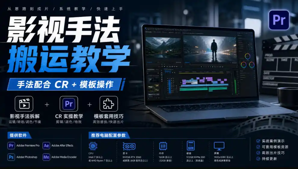 影视手法搬运教学，手法配合CR+模板操作，需要电脑，提供软件+配置参数-云途创业网