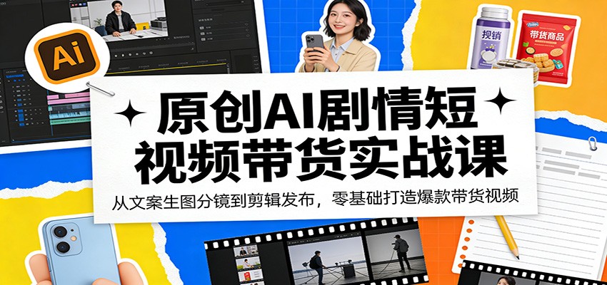 原创AI剧情短视频带货实战课：从文案生图分镜到剪辑发布，零基础打造爆款带货视频-云途创业网
