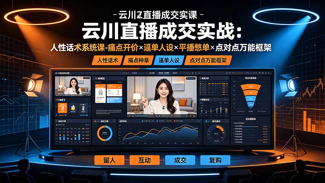云川直播成交实战：人性话术系统课-痛点种草×塑品开价×逼单人设×平播憋单×点对点万能框架-云途创业网