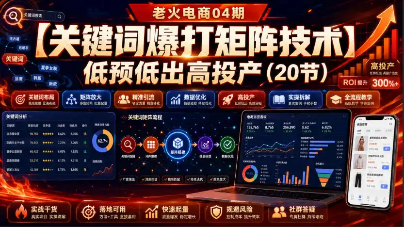 老火电商04期：【关键词爆打矩阵技术】低预低出高投产(20节)-云途创业网