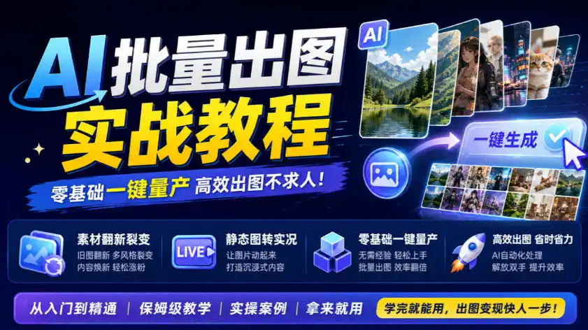 AI批量出图实战教程，素材翻新裂变，静态图转实况，零基础一键量产-云途创业网