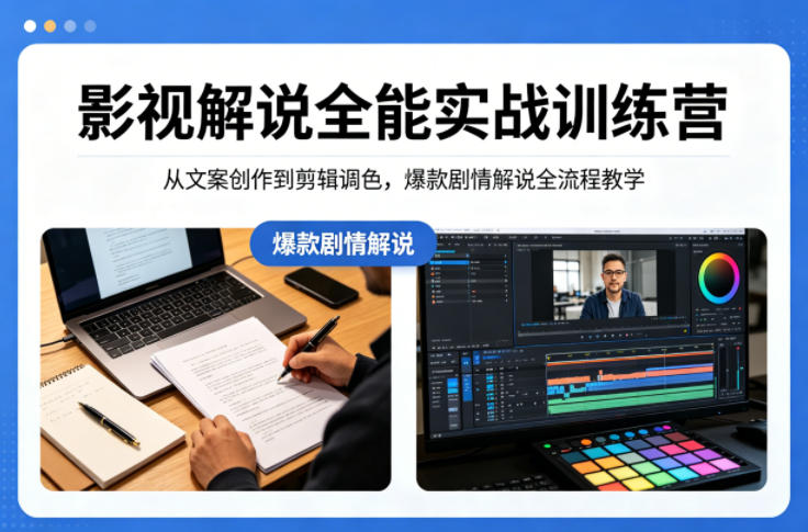 影视解说全能实战训练营:从文案创作到剪辑调色,爆款剧情解说全流程教学-云途创业网