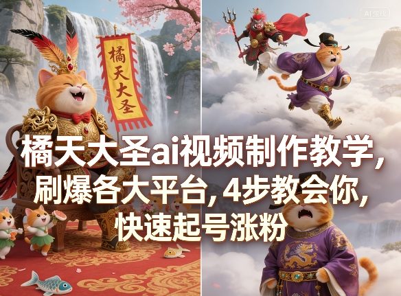 橘天大圣ai视频制作教学，刷爆各大平台，4步教会你，快速起号涨粉-云途创业网