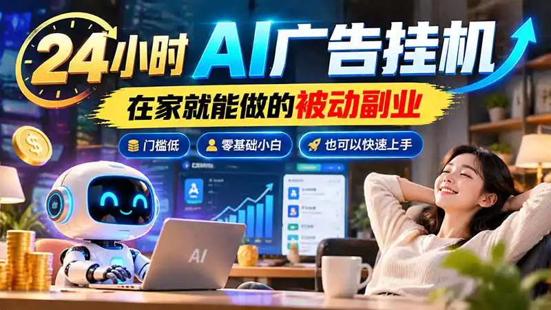 24小时AI广告挂机｜在家就能做的被动副业，门槛低，零基础小白也可以快速上手-云途创业网