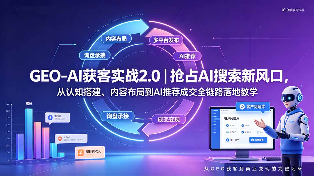 GEO-AI获客实战｜抢占AI搜索新风口，从认知搭建、内容布局到AI推荐成交全链路落地教学-云途创业网