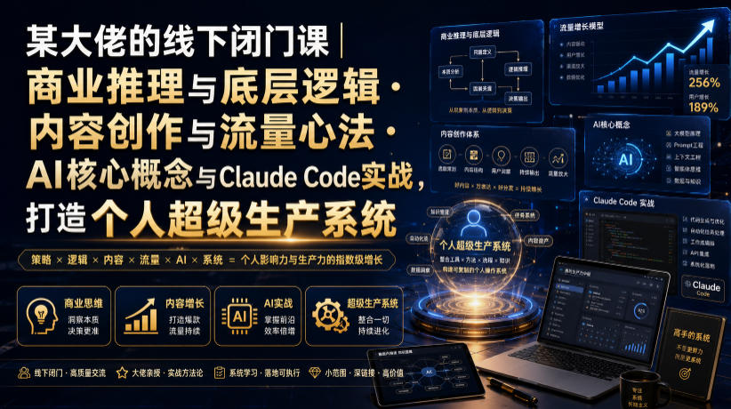 某大佬的线下闭门课｜商业推理与底层逻辑・内容创作与流量心法・AI核心概念与Claude Code实战，打造个人超级生产系统【录音+图片】-云途创业网
