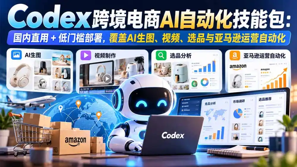 【无水印】Codex跨境电商AI自动化技能包：国内直用+低门槛部署，覆盖AI生图、视频、选品与亚马逊运营自动化-云途创业网