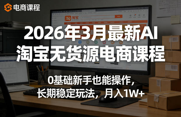 2026年3月最新AI淘宝无货源电商课程，0基础新手也能操作，长期稳定玩法，月入1W+(更新0415)-云途创业网
