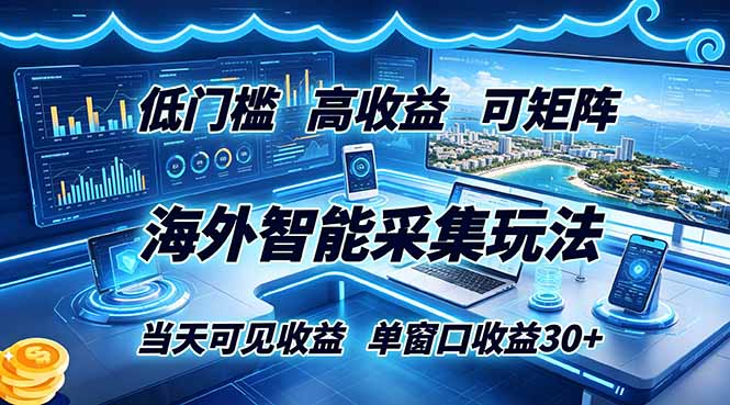 海外智能采集玩法，低门槛高单价可矩阵，当天可见收益，单窗口30+-云途创业网