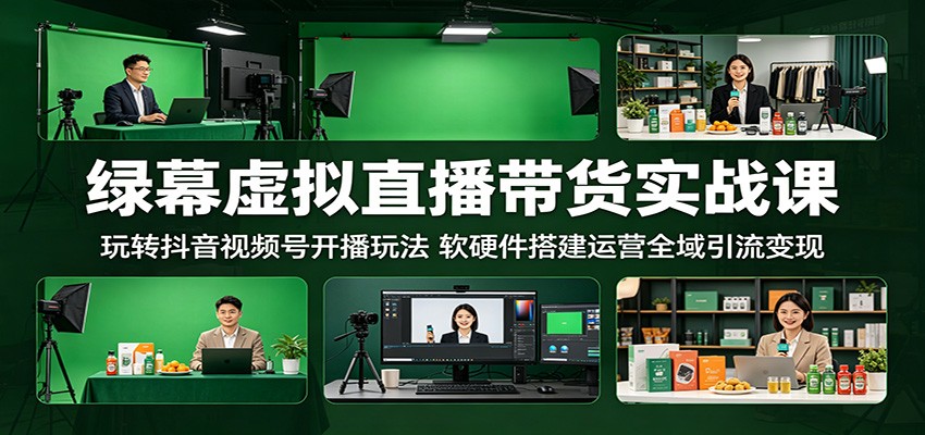 绿幕虚拟直播带货实战课：玩转抖音视频号开播玩法，软硬件搭建运营全域引流变现-云途创业网