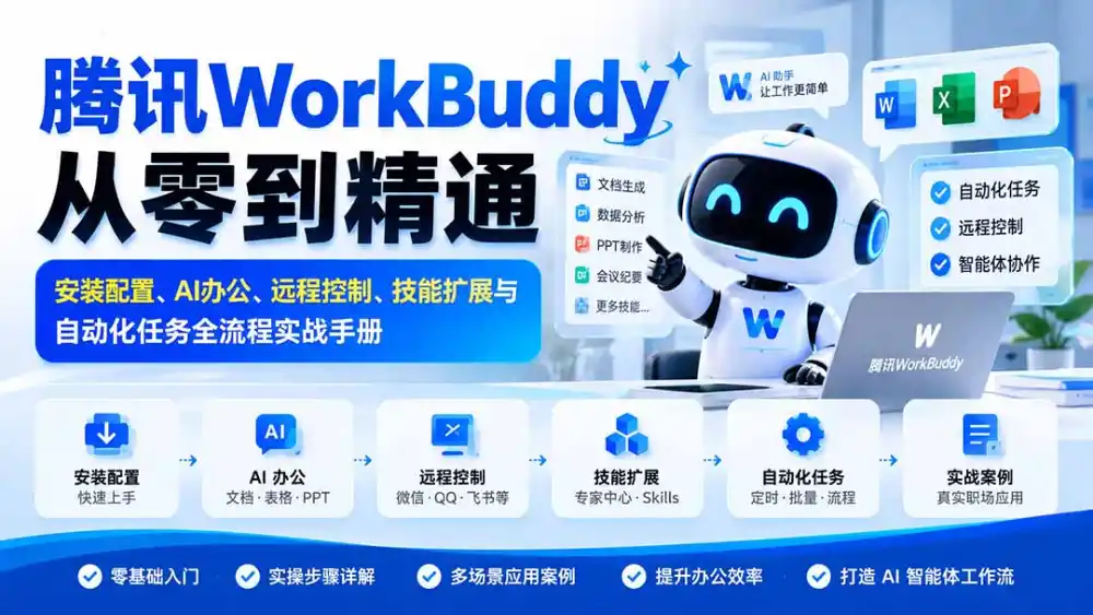 腾讯WorkBuddy从零到精通：安装配置、AI办公、远程控制、技能扩展与自动化任务全流程实战手册-云途创业网
