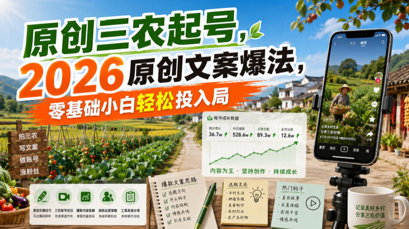原创三农起号,2026原创文案爆法,零基础小白轻松投入局-云途创业网