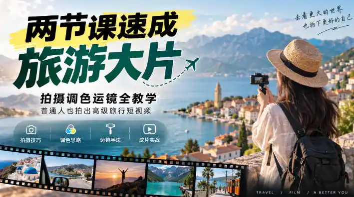 两节课速成旅游大片｜拍摄调色运镜全教学，普通人也拍出高级旅行短视频-云途创业网