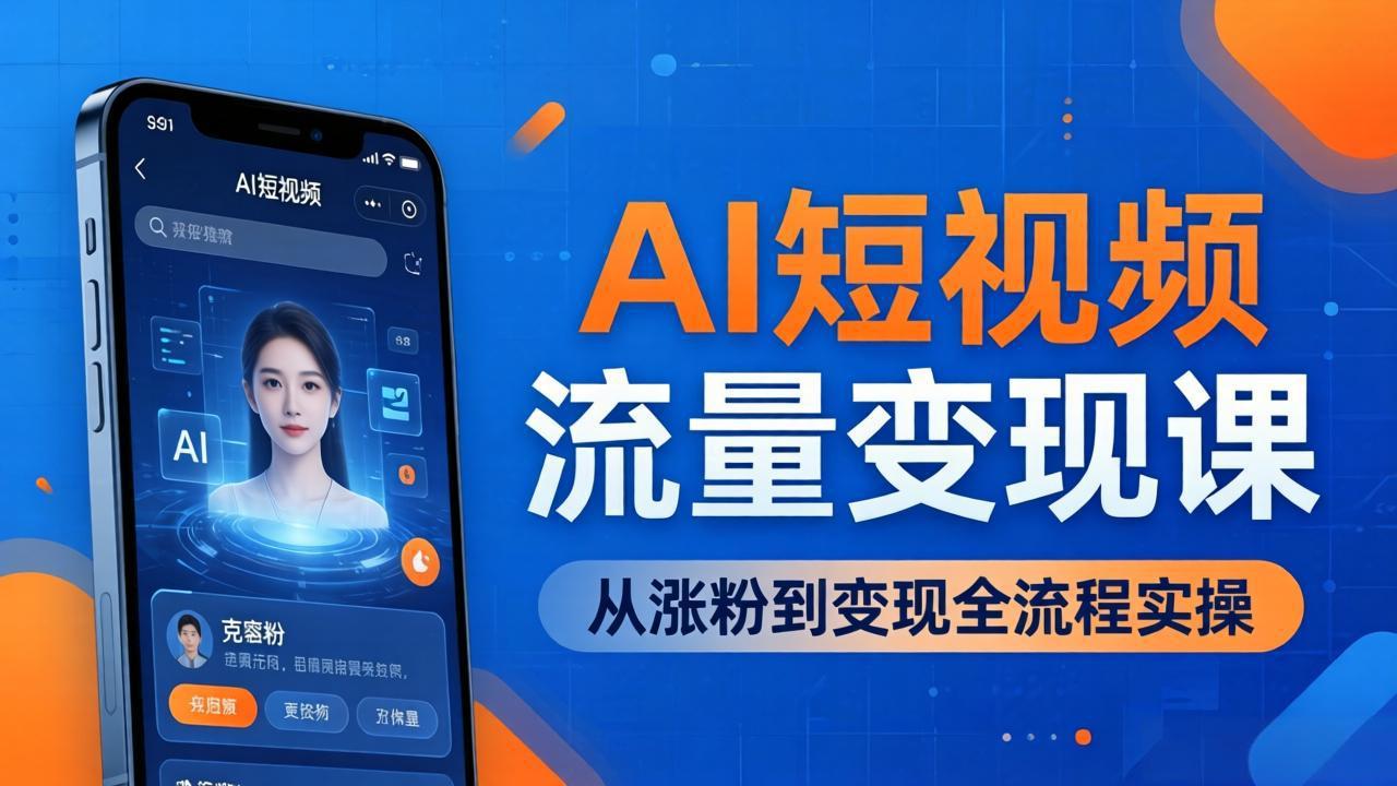 AI短视频流量变现课：一部手机玩转数字人克隆+爆款制作，从涨粉到变现全流程实操-云途创业网