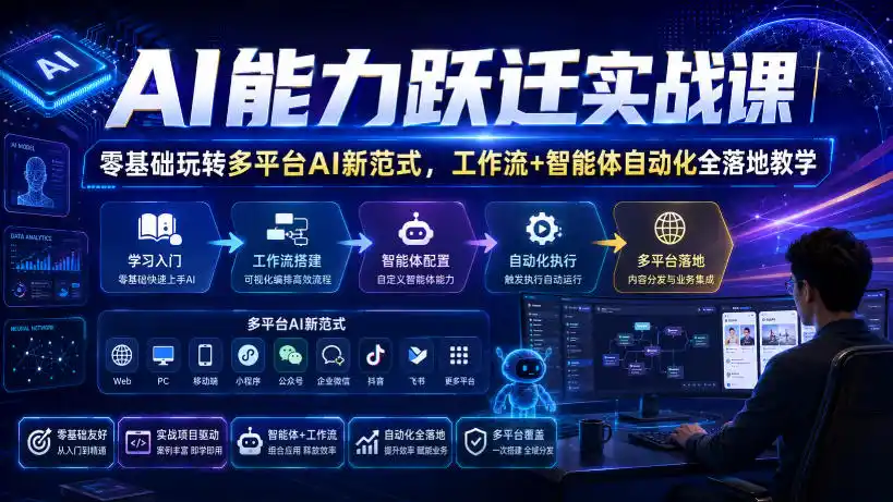 AI能力跃迁实战课｜零基础玩转多平台AI新范式，工作流+智能体自动化全落地教学-云途创业网