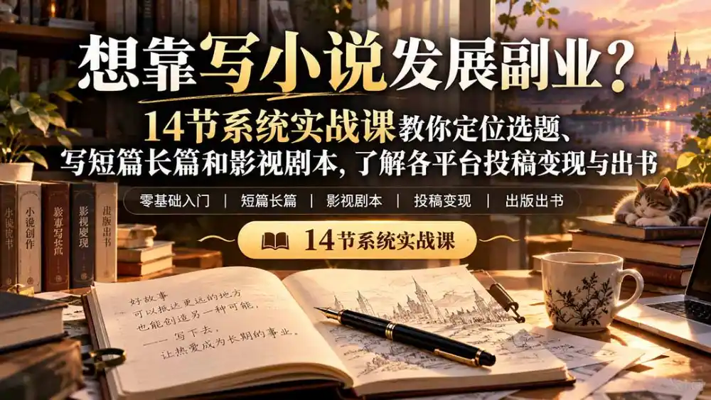 【无水印】想靠写小说发展副业?14节系统实战课教你定位选题、写短篇长篇和影视剧本,了解各平台投稿变现与出书-云途创业网