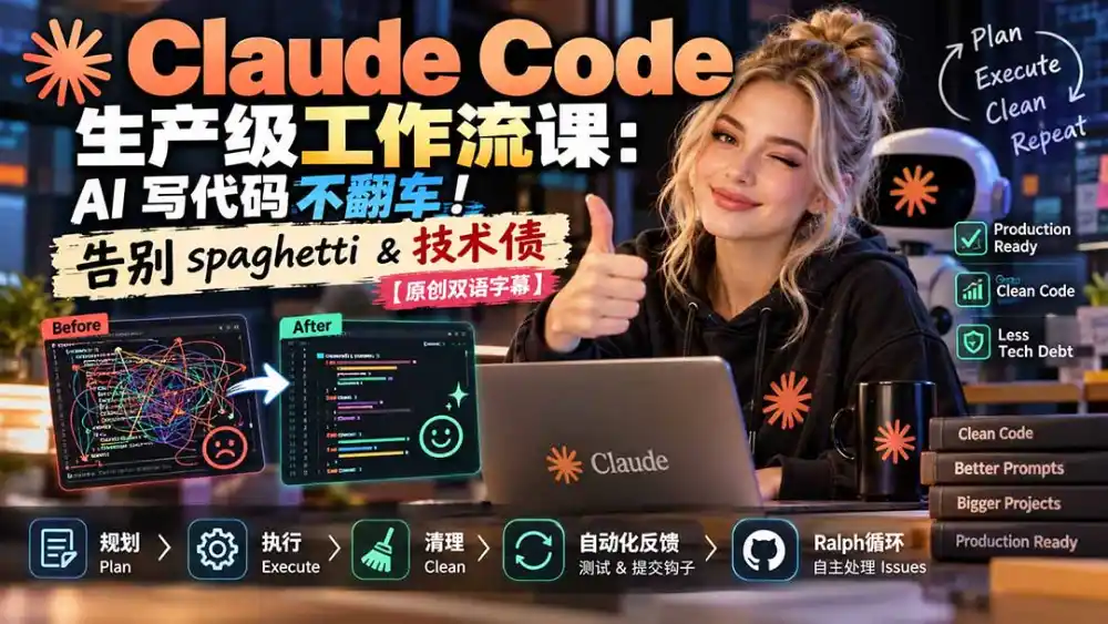 Claude Code 生产级工作流课：AI 写代码不翻车！告别 spaghetti & 技术债【原创双语字幕】-云途创业网