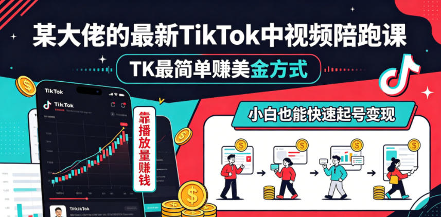 某大佬的最新TikTok中视频陪跑课，TK最简单賺美金方式，靠播放量賺钱，小白也能快速起号变现-云途创业网
