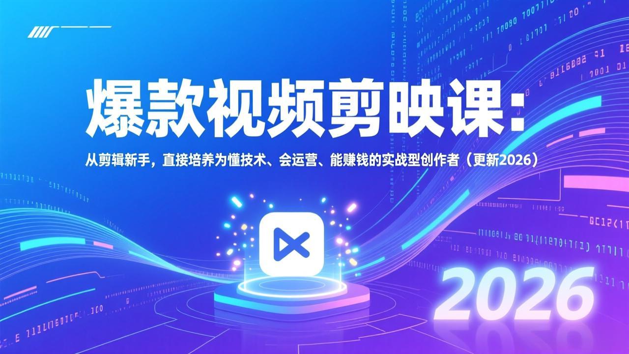 爆款视频剪映课：从剪辑新手，直接培养为懂技术、会运营、能赚钱的实战型创作者(更新2026-云途创业网