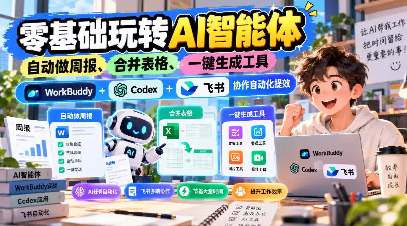 【无水印】零基础玩转AI智能体，自动做周报、合并表格、一键生成工具，WorkBuddy+Codex + 飞书协作自动化提效-云途创业网