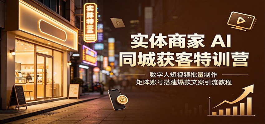 实体商家AI同城获客特训营：数字人短视频批量制作，矩阵账号搭建爆款文案引流教程-云途创业网