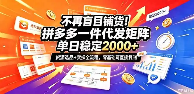 不再盲目铺货！拼多多一件代发矩阵落地攻略，提供优质货源店铺运营全流程，零基础可直接复制-云途创业网