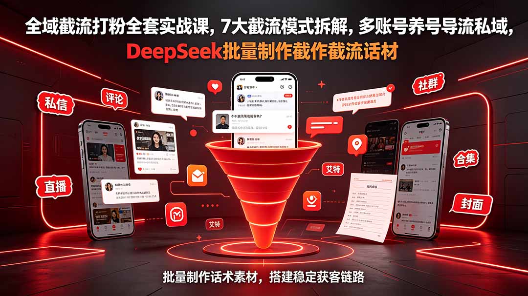 全域截流打粉全套实战课,7大截流模式拆解,多账号养号导流私域,DeepSeek批量制作截流话术素材-云途创业网