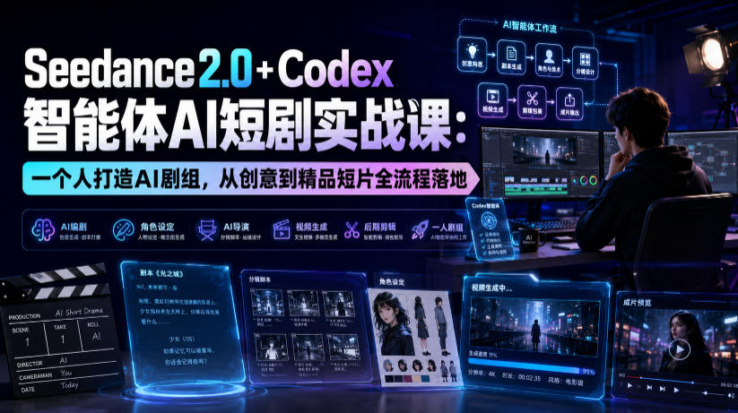 Seedance2.0+Codex智能体AI短剧实战课：一个人打造AI剧组，从创意到精品短片全流程-云途创业网