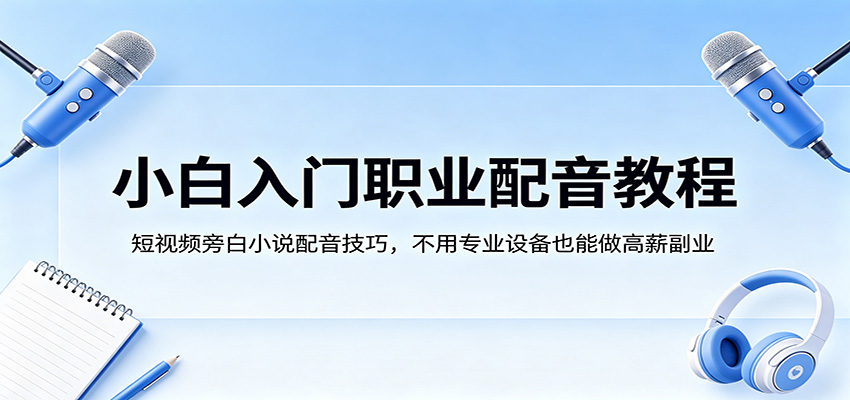 小白入门职业配音教程，短视频旁白小说配音技巧，不用专业设备也能做高薪副业-云途创业网