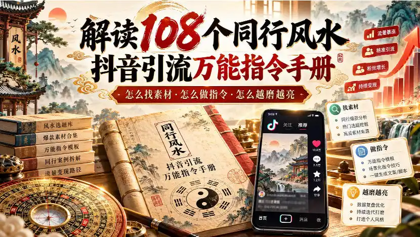 解读108个同行风水抖音引流万能指令手册，怎么找素材·怎么做指令·怎么越磨越亮【文档】-云途创业网