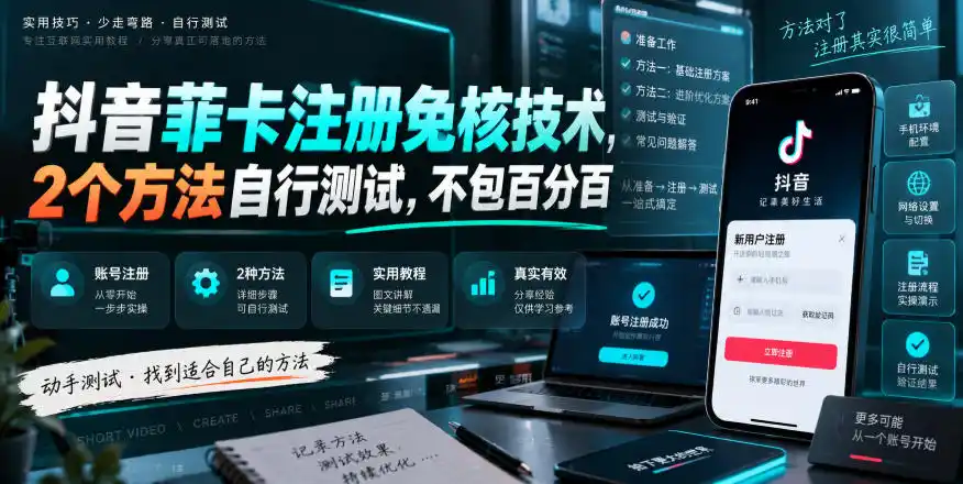 抖音菲卡注册免核技术，2个方法自行测试，不包百分百-云途创业网