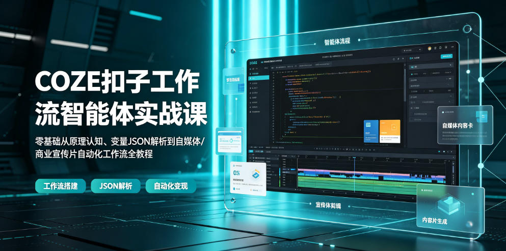 COZE扣子工作流智能体实战课|零基础从原理认知、变量JSON解析到自媒体/商业宣传片自动化工作流全教程-云途创业网