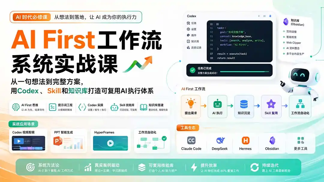 AI First工作流系统实战课：从一句想法到完整方案，用Codex、Skill和知识库打造可复用AI执行体系-云途创业网