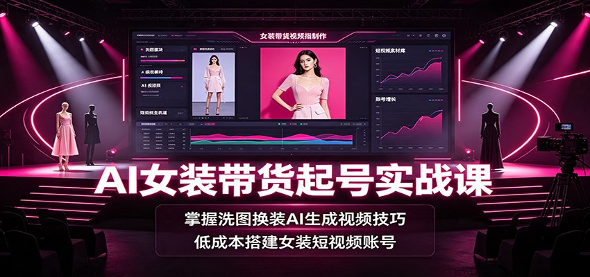 AI女装带货起号实战课：掌握洗图换装AI生成视频技巧，低成本搭建女装短视频账号-云途创业网